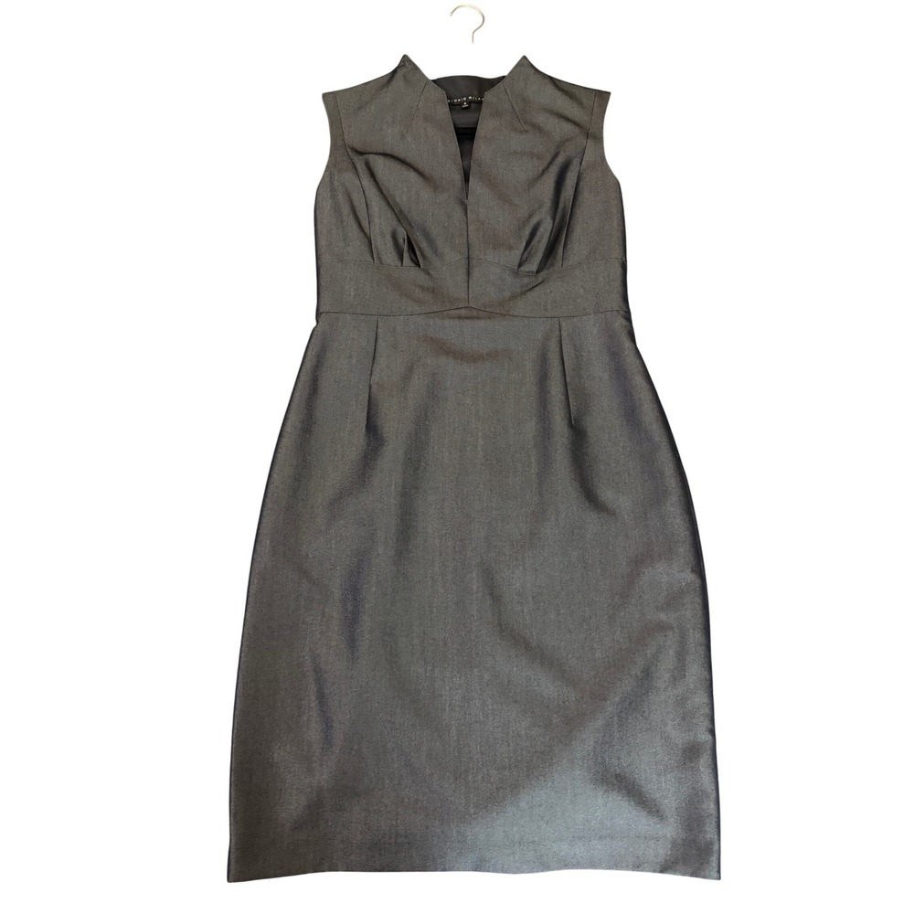 Antonio Melani Metallic Charcoal Grey Sleeveless V-Neck Sheath Dress Size 6